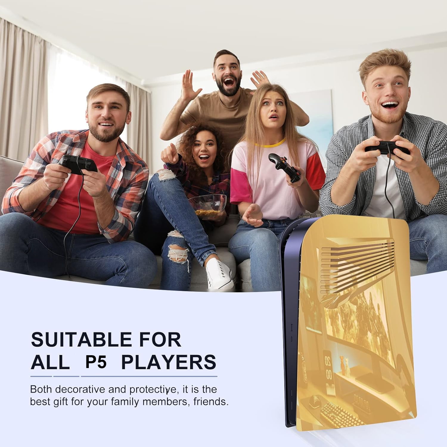 Plastic Plates for PS5 Digital Edition, Faceplate with Cooling Vents, Anti-Scratch Dustproof Protective Cover Plates, Premium ABS Replacement Shell-Golden