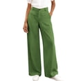 thumbnail image 3 of ClodeEU Women's High Waisted Draped Straight Wide Leg Dress Pants with Pockets ,Solid Color Casual Office Trousers Green,Women's Plus M, 3 of 9