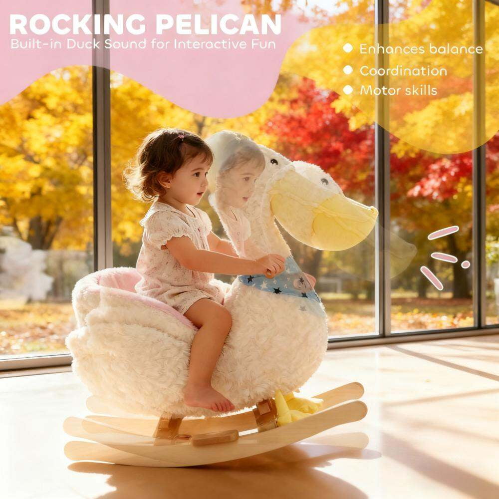 Kids Rocker, Rocking Horse Kids Ride On Toy, White Baby Rocker,Plywood,Polyester,Steel Toddler Rocking Chair, Toys Rockers Rocking Horse Kids Ride On Toy