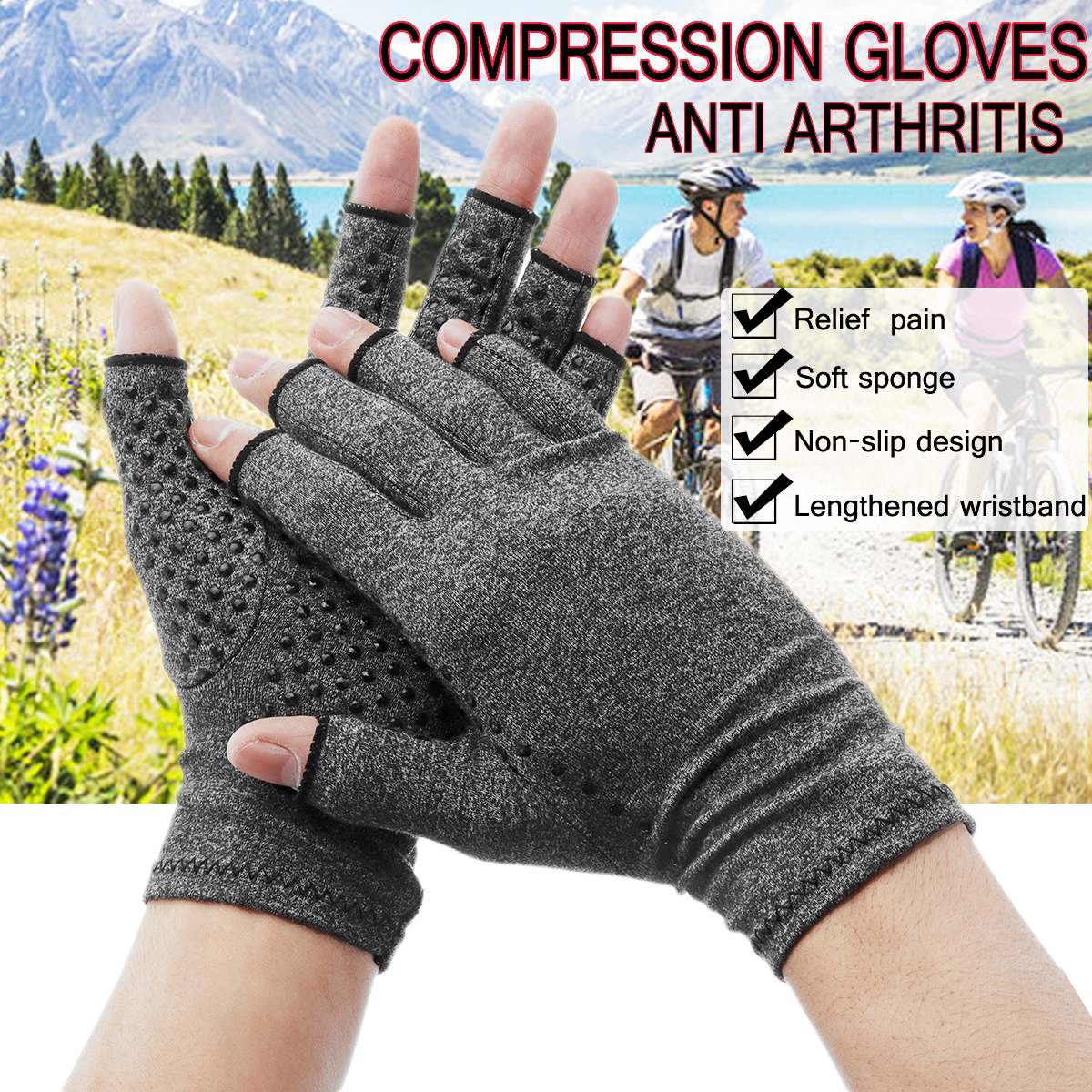 1 Pair Anti Arthritis Gloves Fingerless Compression Gloves Support for Pain Relief Rheumatoid
