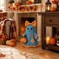 thumbnail image 5 of HaiSphere Handmade Patchwork Crochet Ghost Halloween Decor, Light Up Pumpkin Bucket Cute Spooky Figurine for Fall Home Harvest Party Tabletop Holiday Decoration, 5 of 6