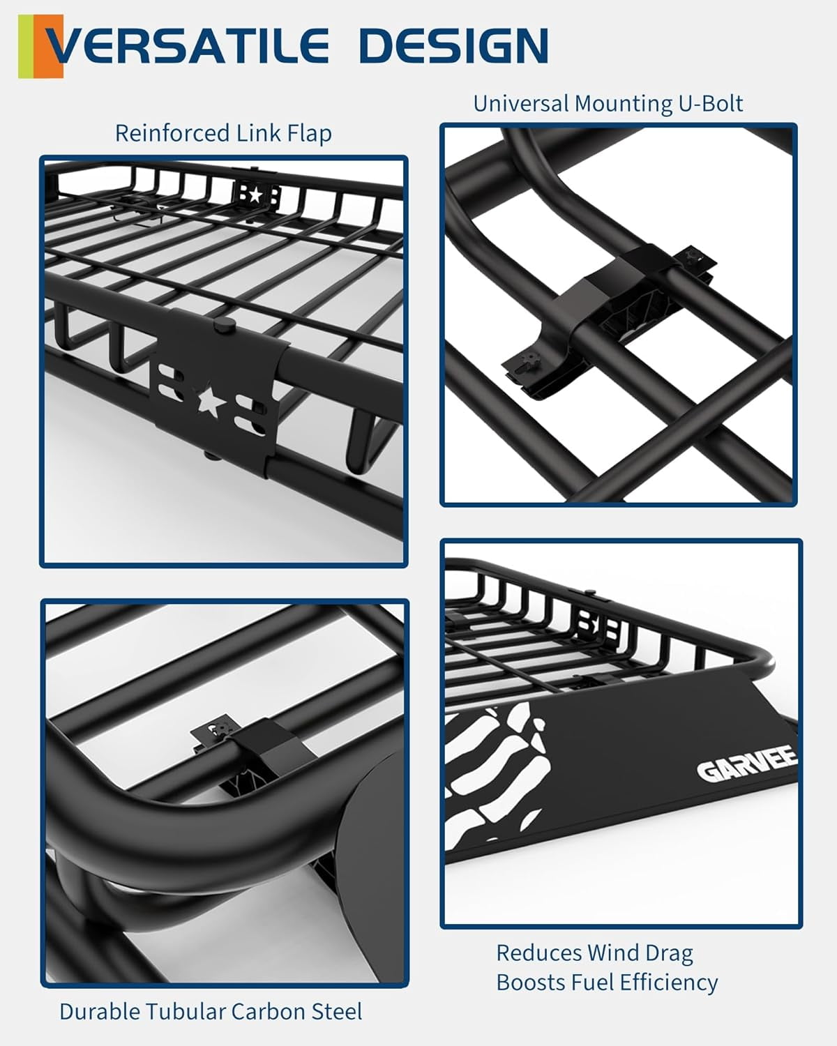 Garvee Universal Roof Rack Basket 46" x 36", with 44" x 34" Waterproof Luggage Bag, Black