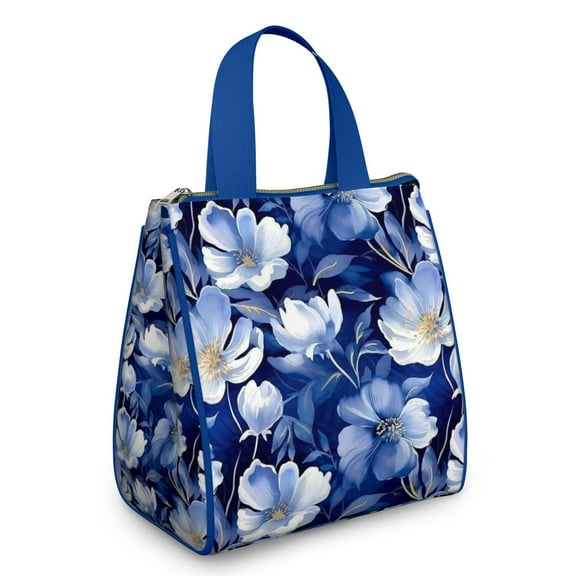 Pioneer Flower Floral Print Pattern Insulated Lunch Bag for Women & Adults,Large Portable Soft Cooler Lunch Bag,Thermal Food Storage Tote with Pearl Cotton,8.66L,8.75x5.75x9.5 Inch