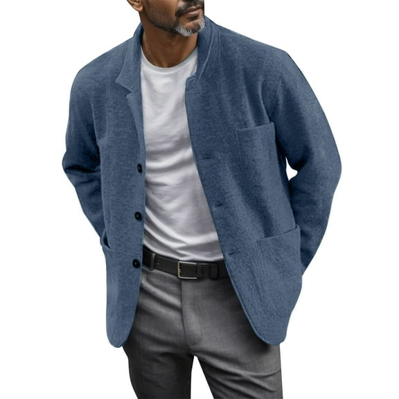 JIKNTTR Men Coats Solid Color Loose Casual Single Jacket Casual Overcoat