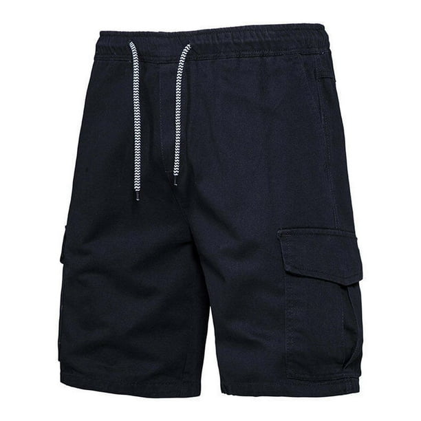 pstuiky Pantalones cortos para hombre, Pantalones cortos de cintura elástica con cordón y múltiples bolsillos a la moda para hombre Pantalones cortos de golf