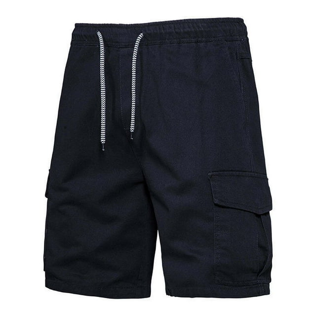 pstuiky Pantalones cortos para hombre, Pantalones cortos de cintura elástica con cordón y múltiples bolsillos a la moda para hombre Pantalones cortos de golf