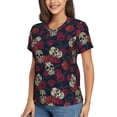 thumbnail image 5 of Yiaed Roses Skulls Print Women's T Shirt V-Neck Short Sleeve Shirt Casual Breathable Tee Summer Tops-Medium, 5 of 5
