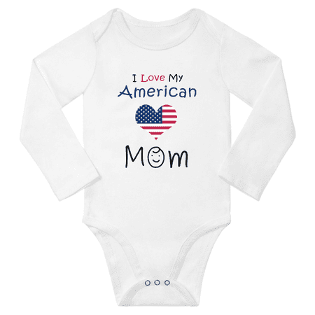 

I Love My American Mom Baby Long Slevve Romper Bodysuit (White 12-18 Months)