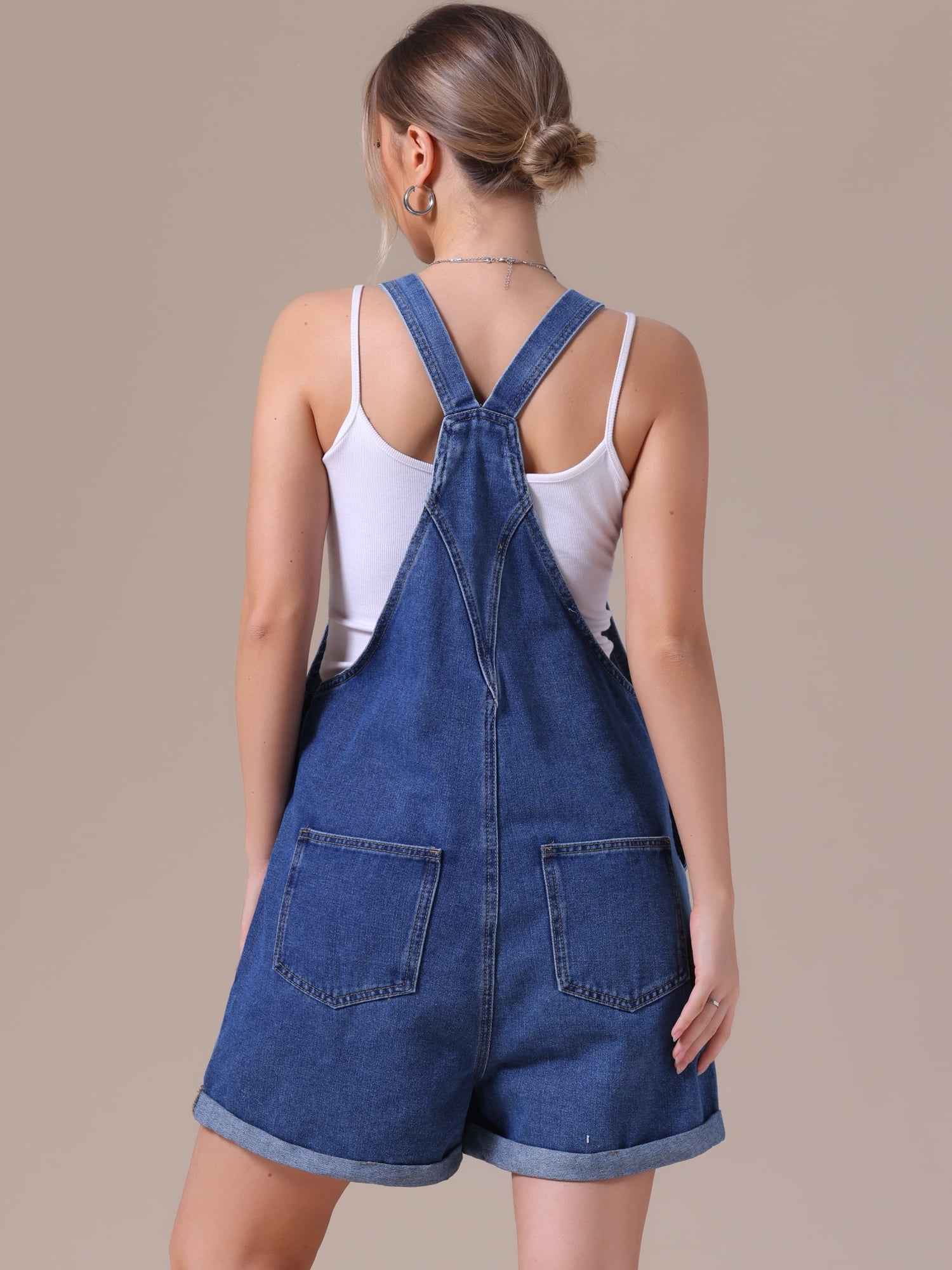 DARING DIVA Women's Denim Loose Fit Summer Jean Romper Jumpsuit L Dark Blue