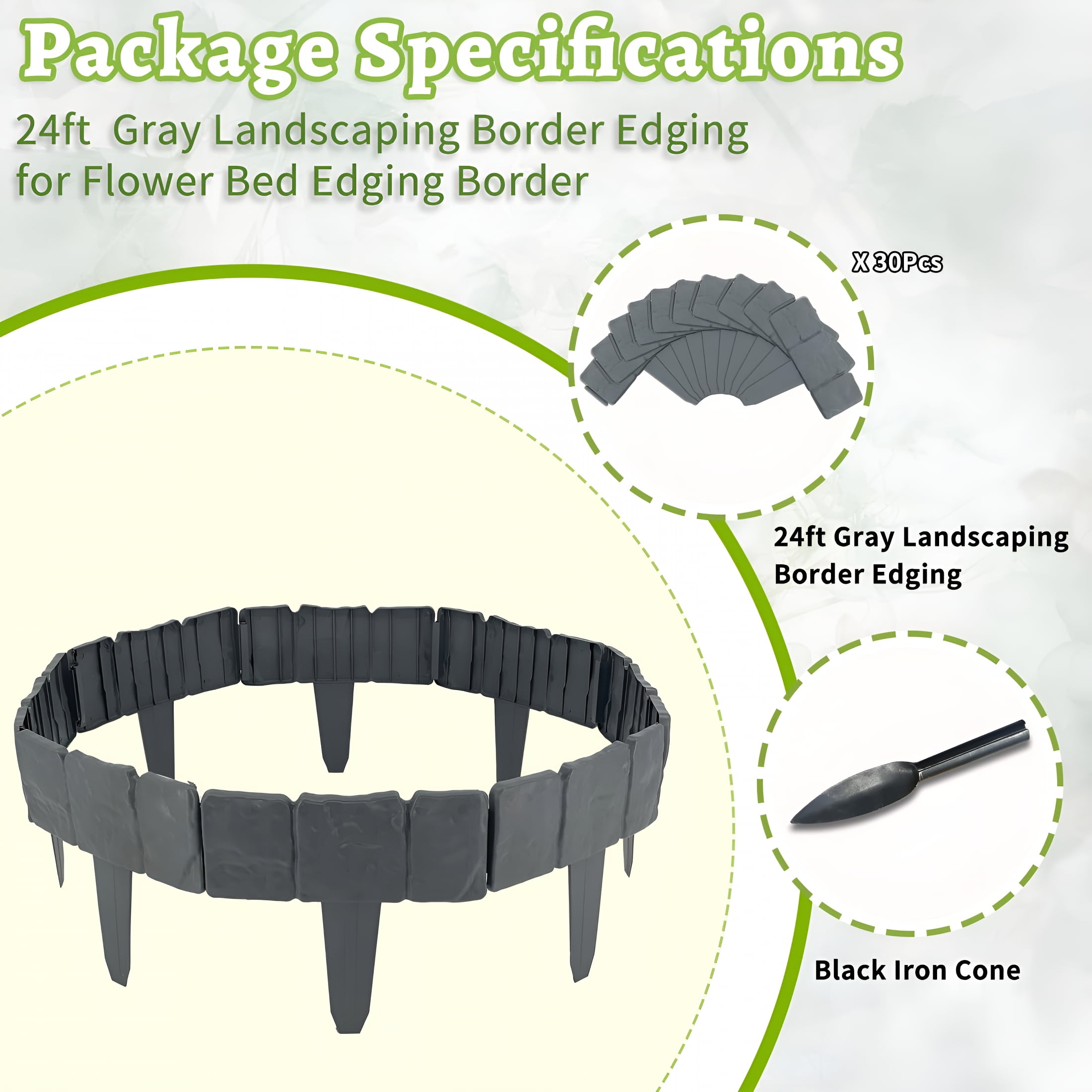 SELIVO 2026 New Garden Edging Border,24Ft Landscaping Border Edging for Flower Bed Edging Borders,Garden Landscape Edging Borders for Flower Bed,Garden Borders and Edging for Landscaping,Gray,30 Pcs