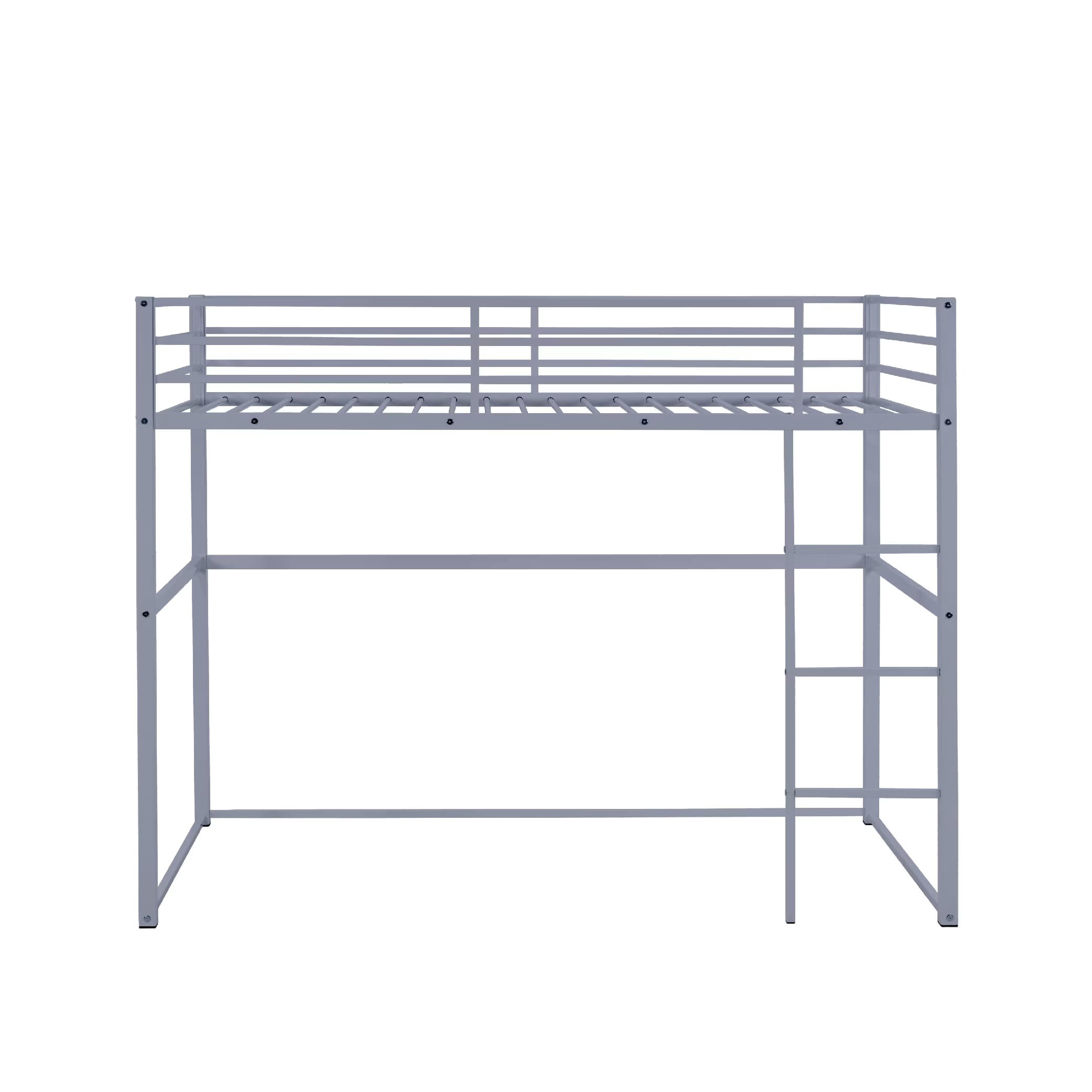 Aukfa Twin Size Metal Loft Bed, Space-Saving Bed with Safety Guard Rails Kids Teens, Gray