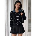 thumbnail image 6 of Women's Denim Collar Polka Dot Cropped Button Knit Sweater Jacket Cardigan Black S, 6 of 9