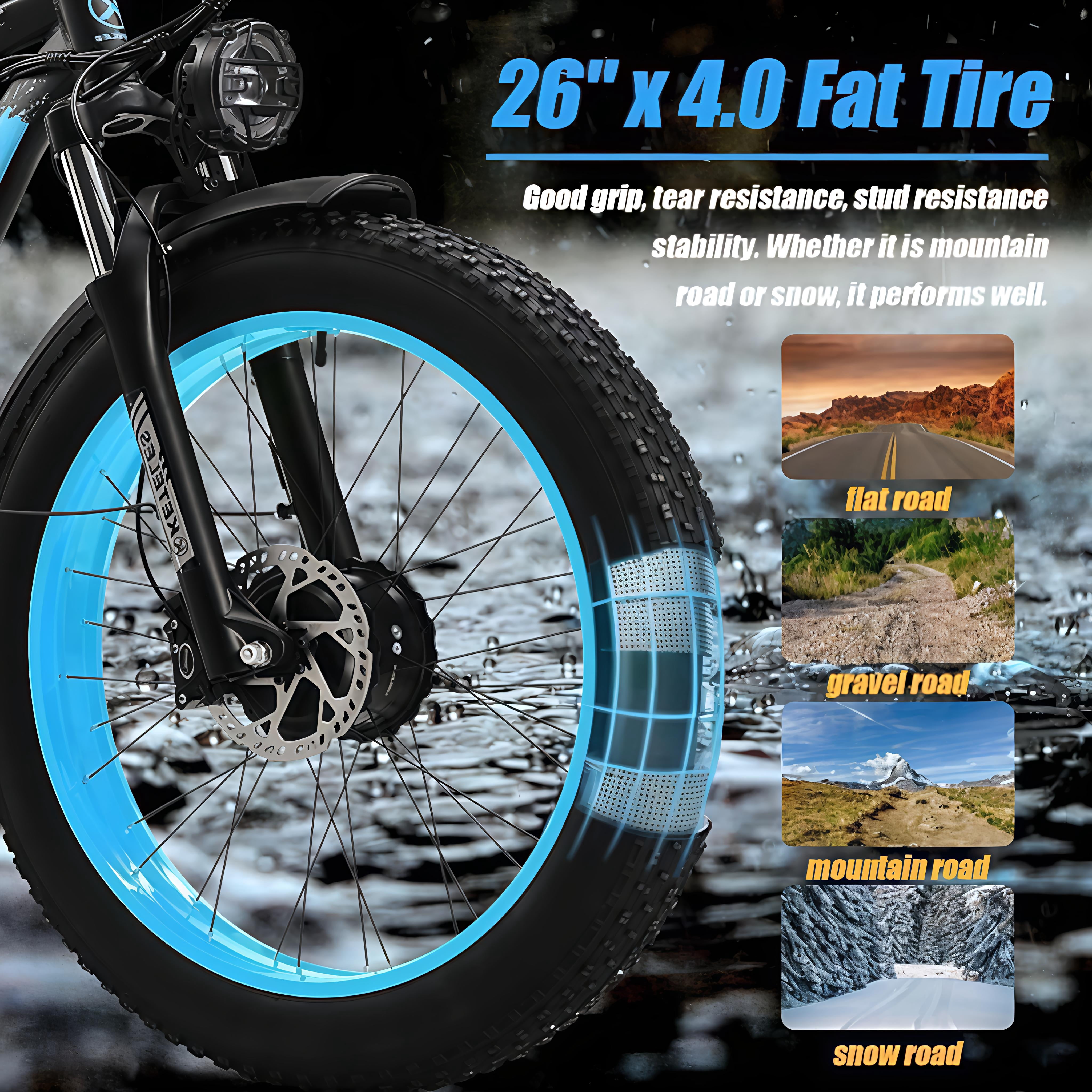 KETELES Electric Bike for Adults,Dual Motor Ebike Peak 4000W ， 26" Fat Tire Electric Mountain Ebike, 48V 23AH UL 2849.