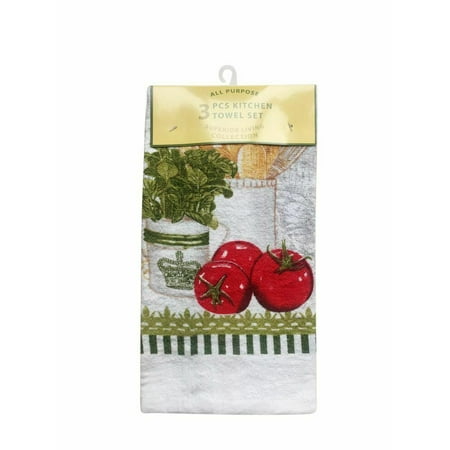 

ALL PURPOSE 3 PCS KITCHEN TOWEL SET 2 PRINTED POLYCOTTON 1 SOLID MICROFIBER (#2)