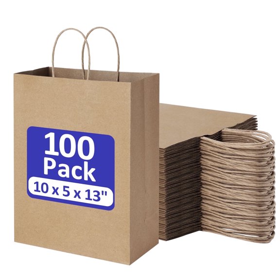 BagDream 100 Pack Brown Paper Gift Bags with Handles 10x5x13 Kraft Shopping Bags for Wedding, Father's Day, Baby Show and Birthday Business