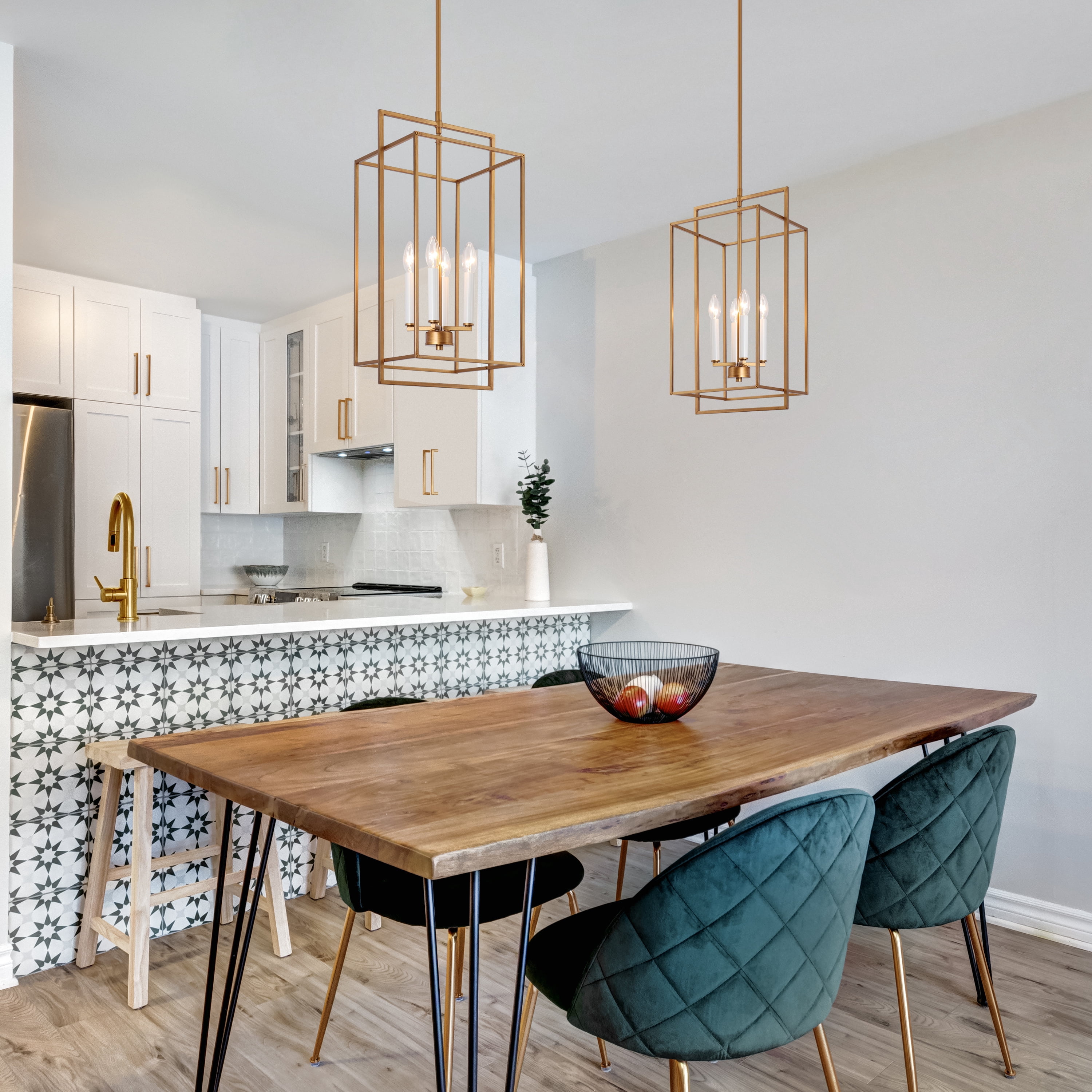 LNC Gold and White Candle Style Tiered LED Pendant for Kitchen or Dining Room