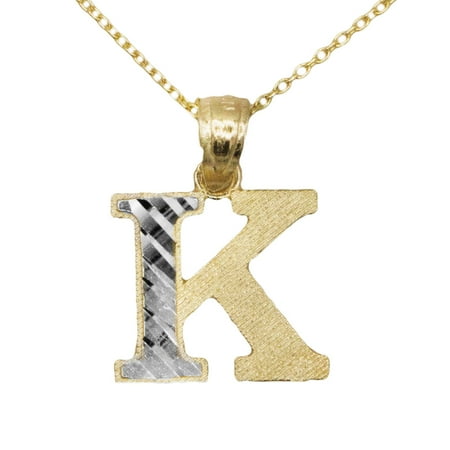 - 10k Yellow Gold Two Tone Letter K Initial with Diamond Cut Finish Pendant Necklace (No Chain)