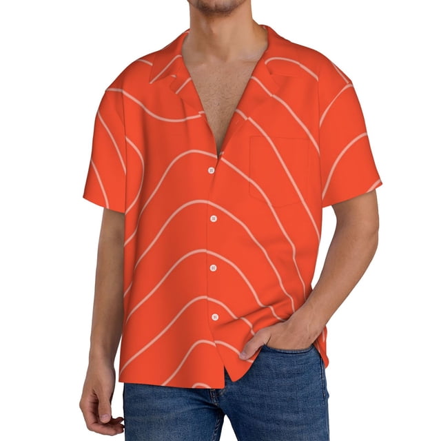 Balery Salmon Fish Meat Camisa Casual de Manga Corta con Botones para Hombre, Texturizada, Estilo Cubano, para Playa, Verano-XX-Large