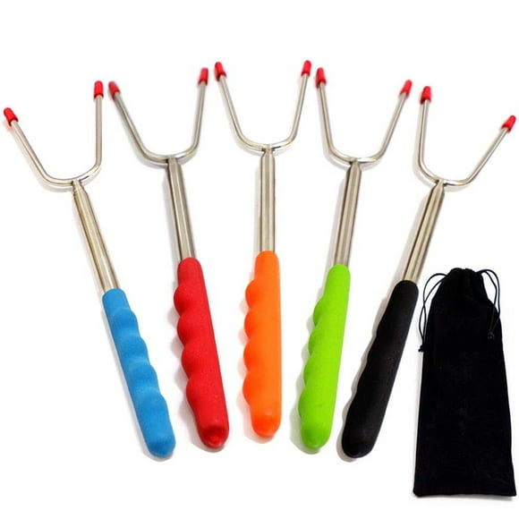Marshmallow Roasting Sticks for Safe Outdoor Cooking, Heat Resistant Stainless Steel Telescopic Design U-shaped Forks, Heavy Duty, First-Class 304 Grade, Kids-Friendly