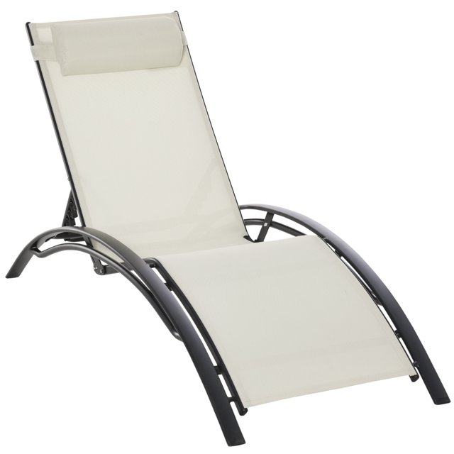 Outsunny Patio Reclining Lounge Chair with Adjustable Backrest Beige