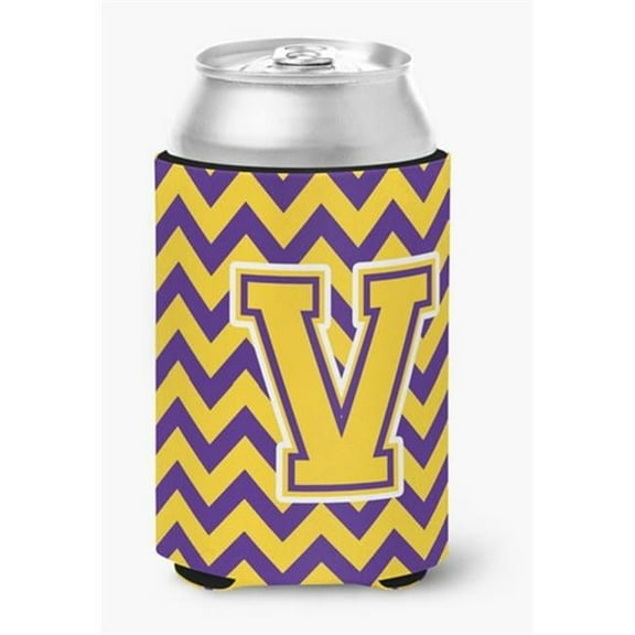Letter V Chevron Purple & Gold Can or Bottle Hugger, 0.25 x 4 x 5.5 in.