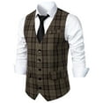 thumbnail image 3 of IROINNID Mens Suit Vest Formal Single Breasted Sleeveless Classic Waistcoat Button Dress Suit Vest,Coffee, 3 of 7