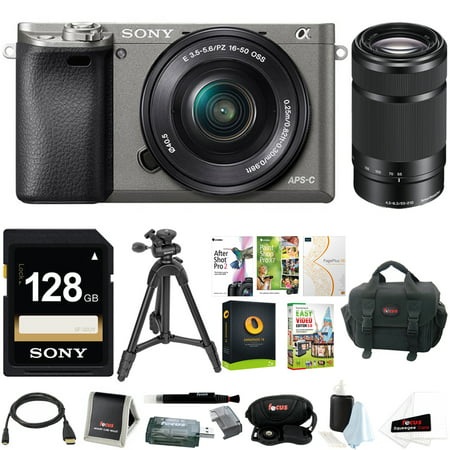 Sony Alpha a6000 Camera w/ 16-50mm & 55-210mm Lens & Imaging Software