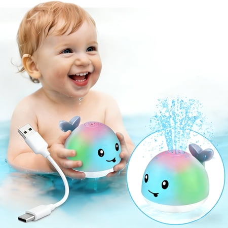 ubs Charging Whale Bath Toy Light Up Baby Bath Toys for Kids Ages 1-3 Infant Baby Toy Bathtub Water Toy Sprinkler 1 2 3 Year Boys Girls Gifts Christmas Stocking Stuffers 6-12-18 Months