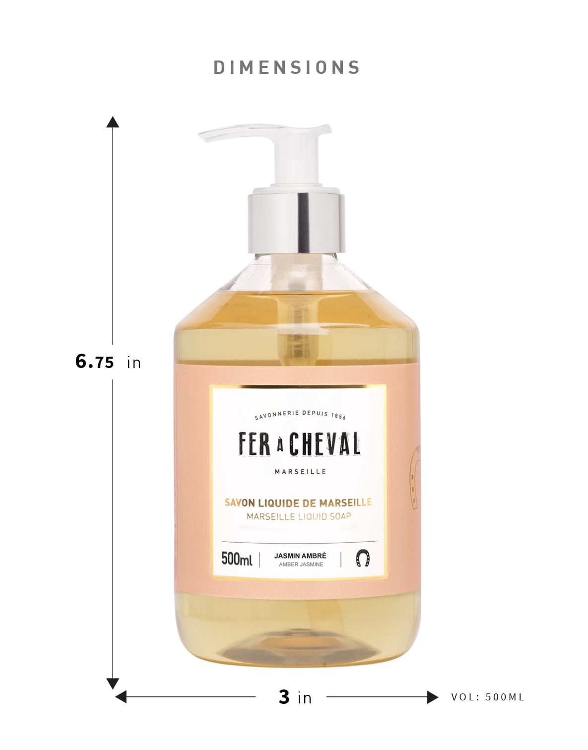 Fer à Cheval Amber Jasmine Luxury Liquid Soap - Natural Argan & Coconut Oil Blend, Gentle & Moisturizing, Eco-Friendly - 2 Pack, 500ml/16.9 f oz