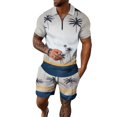 thumbnail image 2 of Mens Beach Vacation Outfit Set Short Sleeve Quarter Zip Polo Shirt and Shorts 2 Piece Matching Set Short Sets for Men, 2 of 5