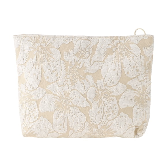 Unique Bargains 1Pc Women Durable Embroidery Cosmetic Bag for Storaging Toiletry Beige