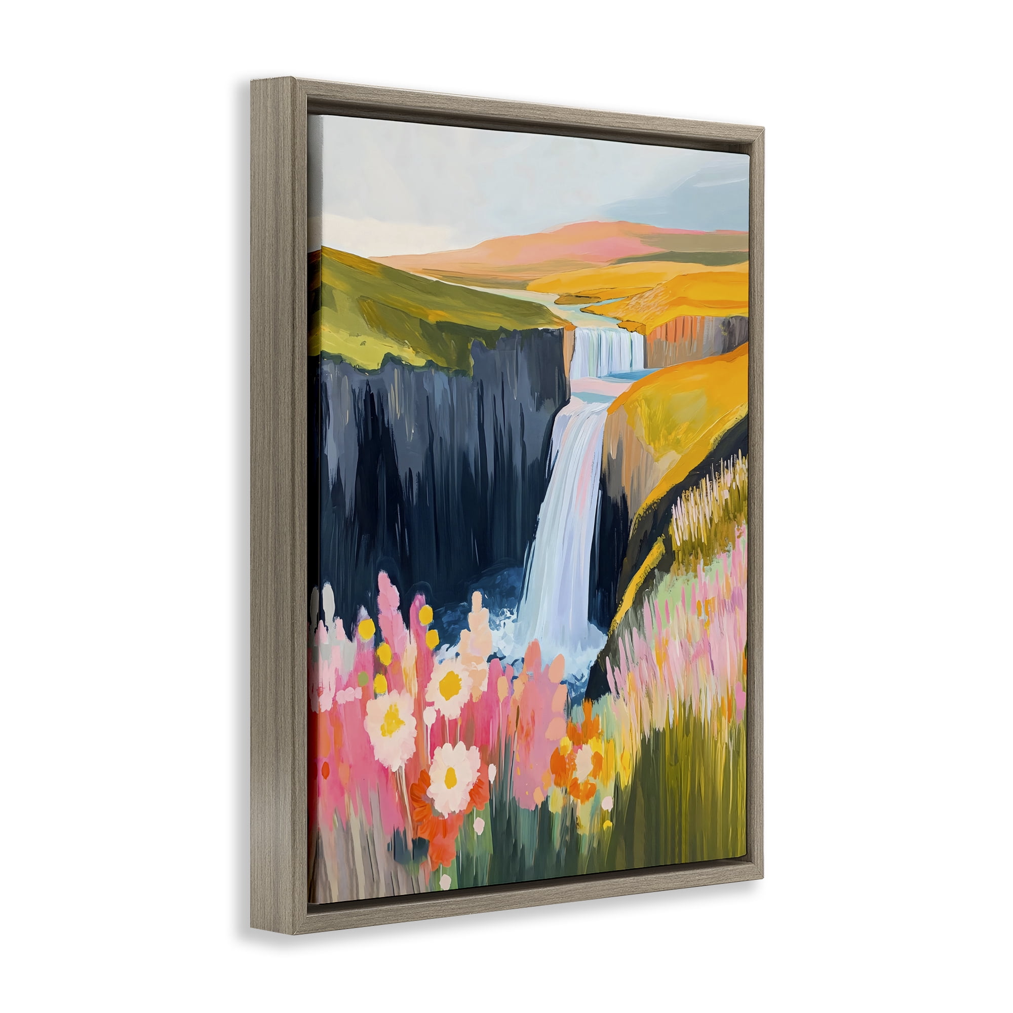 Stupell Industries Colorful Waterfall in Valley Brown Framed Floater Canvas Wall Art, design by The Prints Vibe