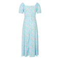thumbnail image 3 of Casual Women's Summer Short Sleeve Square Neck Split Tennis Midi Dress for Everyday Wear Blue S, 3 of 6