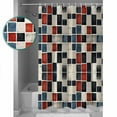 thumbnail image 3 of Shower Curtain, Retro Black Red White Square Waterproof Shower Curtain Set with Hooks for Bathroom Showers,Stalls and Bathtubs,36x72In Geometric Color Block, 3 of 9