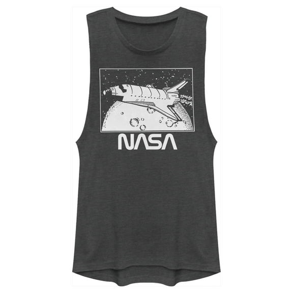 Junior's NASA Vintage Shuttle Frame  Festival Muscle Graphic Tee Charcoal X Large