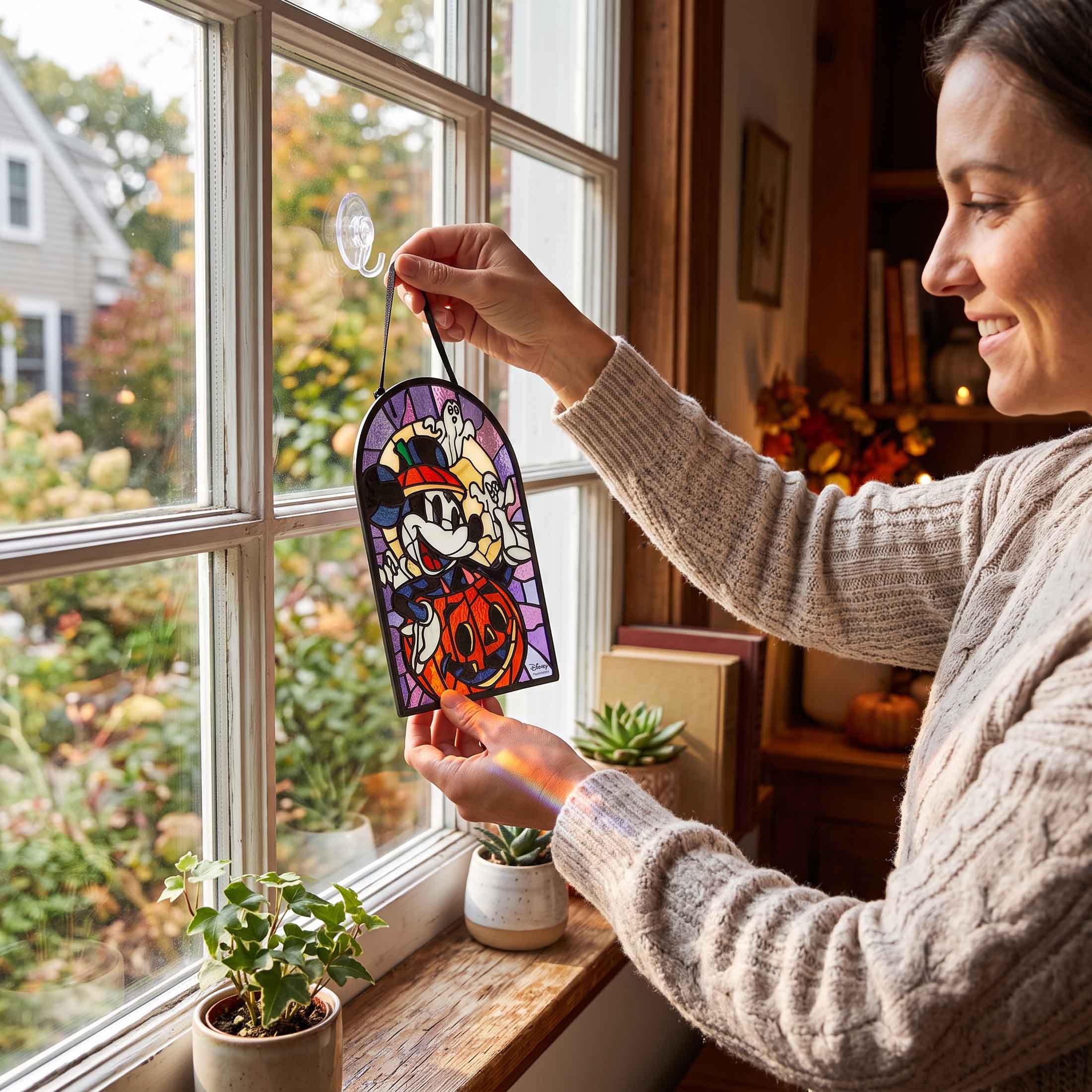 Disney Outdoor Decor Stained Glass-Style Mickey Halloween Wall Art