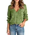 thumbnail image 2 of Women's Solid Color Long Sleeve Cutout V-Neck Knitted Cardigan Sweater for Fall and Winter, Cozy and Fashionable, Perfect for Layering,Green,Size S, 2 of 7