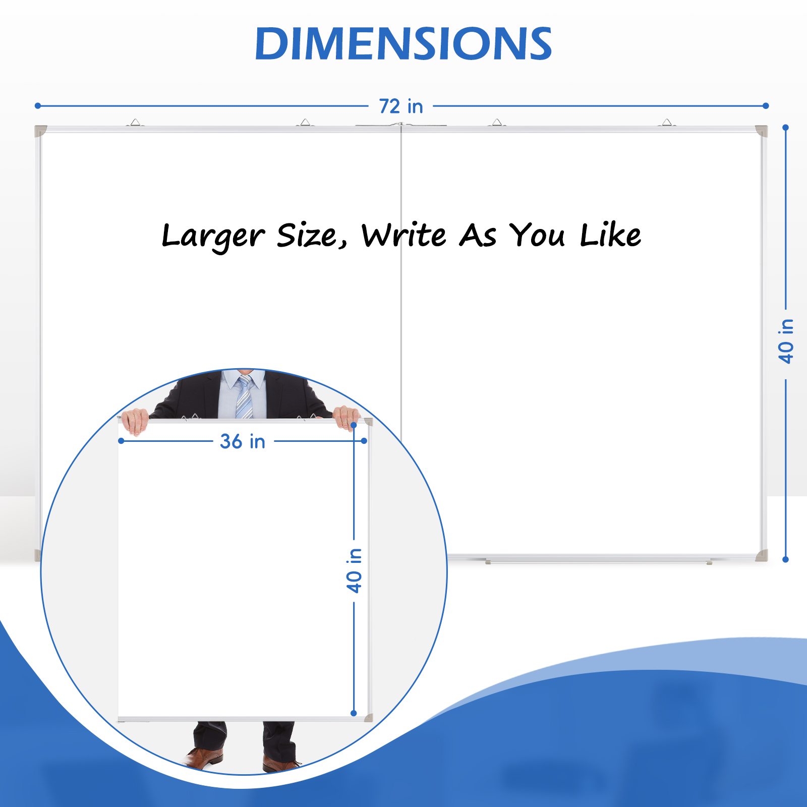 72"x40" Large Magnetic Whiteboard Double-Sided Magnetic Dry Erase Board Foldable with Aluminium Frame & Marker Tray Wall Mounted Folding White Board for Home Office