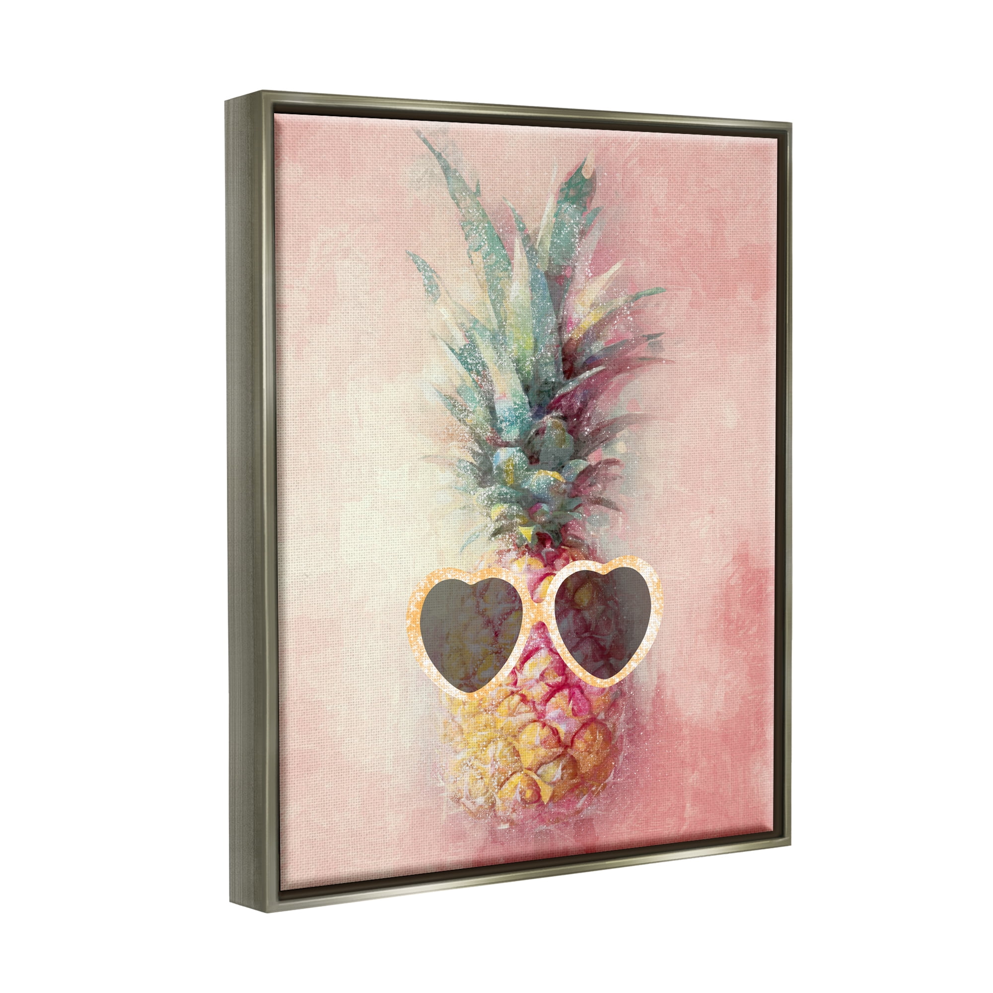 Stupell Industries Glam Pineapple & Sunglasses Food & Beverage Painting Gray Floater Framed Canvas Art Print Wall Art, 17 x 21