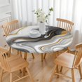 thumbnail image 3 of Gray White Gold Marble Pattern Round Fitted Tablecloth with Elastic Edge,Dining Table Cover Waterproof,Outdoor Round Tablecloth for Camping,Dining,Indoor and Outdoor, 3 of 7