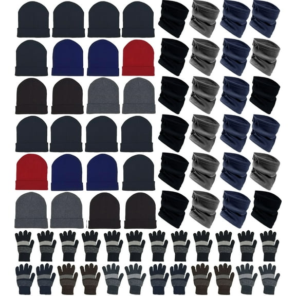 72x Winter Gloves, Beanies, Neck Warmers Unisex Bulk Pack Donation Charity Care Bundle (Assorted)