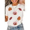 thumbnail image 2 of Women's White Sequined Pumpkin Leaves Fall Vibe Graphic T-Shirt | [ZhiHiMeRi] | 2XL, 2 of 8