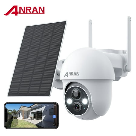 2K Solar Security Camera with Spotlight, ANRAN 360° View Wireless Outdoor Camera, Waterproof PIR Detection, Rechargeable Battery Powered Home Surveillance Camera with Color Night Vision 2-Way Audio
