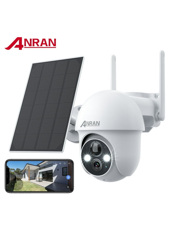 2K Solar Security Camera with Spotlight, ANRAN 360 View Wireless Outdoor Camera, Waterproof PIR Detection, Rechargeable Battery Powered Home Surveillance Camera with Color Night Vision 2-Way Audio