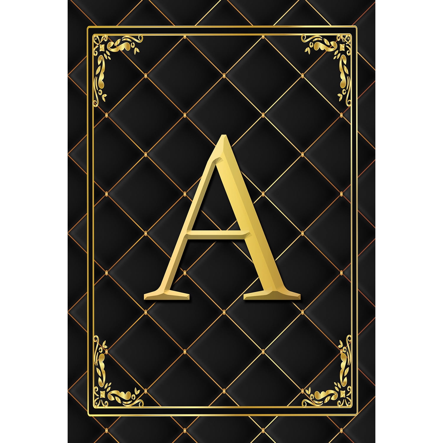 America Forever Monogram A House Flag, 28 x 40 inch Double Sided, Black Gold Quilted Design, Decorative Letter A Flag, Elegant Monogrammed Banner, Personalized Initial Outdoor Decor, Yard Flag