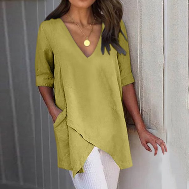 Blusa de verano Fnochy para mujer, de poliéster, de color liso, informal, sin tirantes