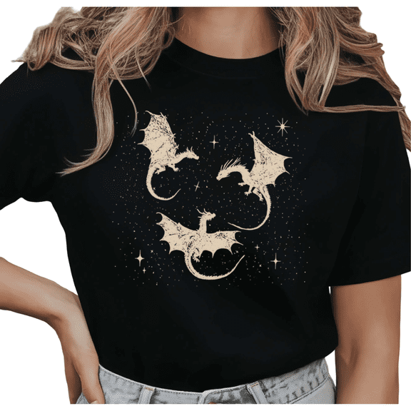 UNISHE Women's Epic Fantasy Dragon T-Shirt, Flying Mythical Creature Print Crew Neck Top