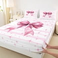 thumbnail image 3 of Feelyou Cute Princess Bow Bed Sheets for Child, Fashion Stripes Pink King Sheets, Kawaii Princess Ribbon Sheet Set, Ultra Soft Bedroom Decor, 4-Piece, 3 of 7