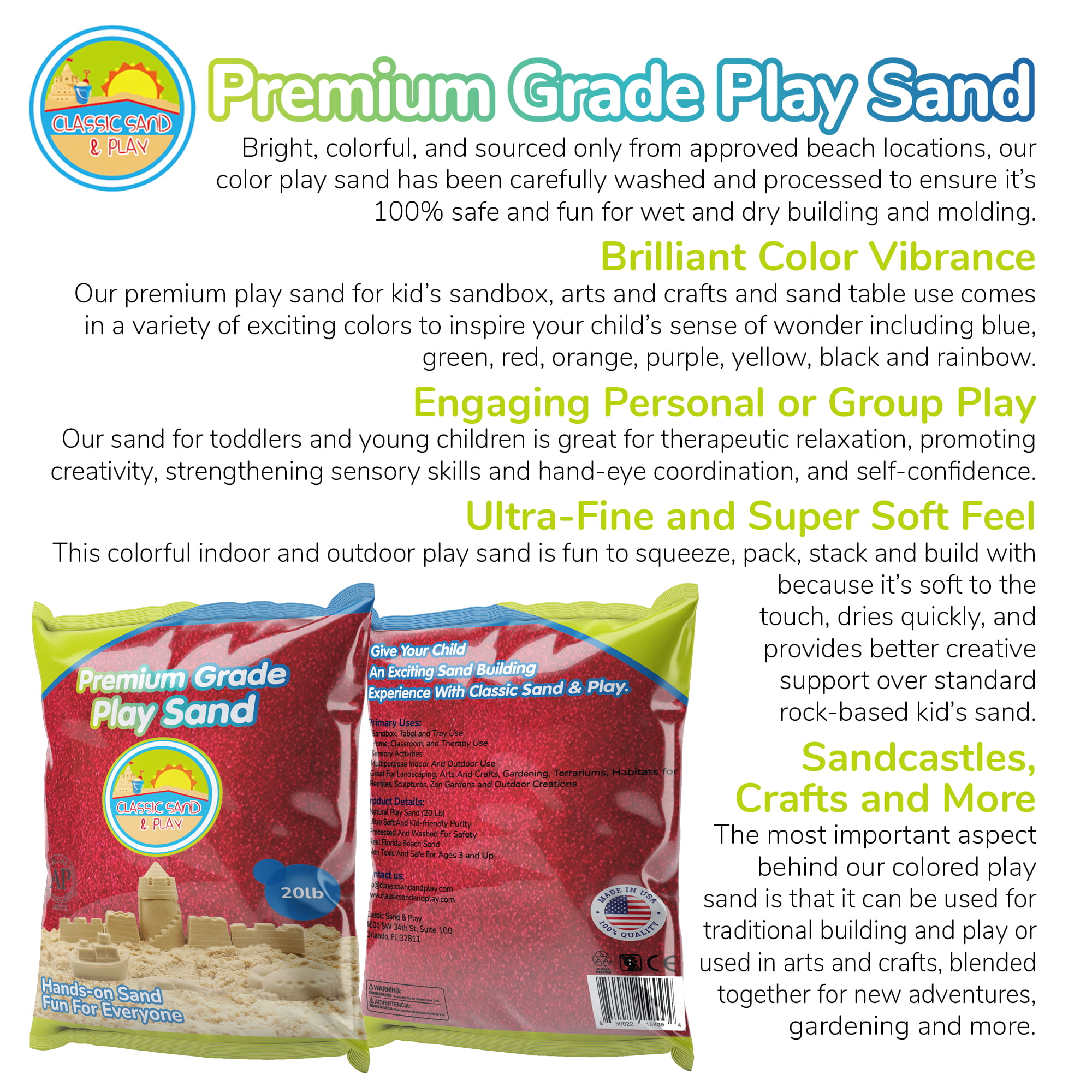 Rainbow Eco Coloured Play Sand for Kids, Sandpit Sand, Childrens Sand  5kg/15kg