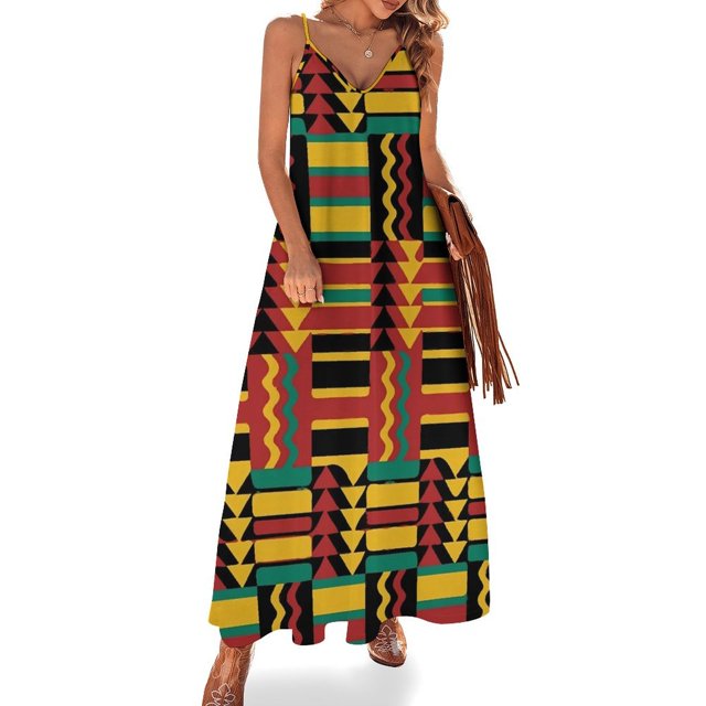 Vestido geométrico vintage estilo Memphis, vestido largo de moda de los años 80, vestido playero bohemio con escote en V, vestidos largos de tirantes, ropa de calle, vestidos oversize